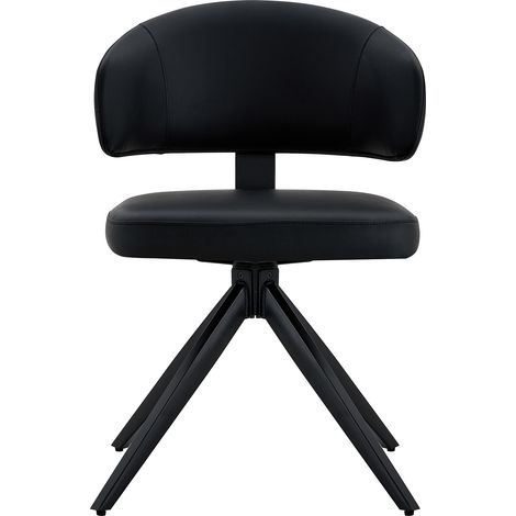 ELVMI Set mit 2 Esszimmerstühlen Drehbar, Gepolsterter Sitz und Geschwungene Rückenlehne, PU-Leder und Stahl, Schwarz (1/5)