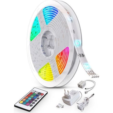 ruban LED 10m guirlande lumineuse auto-adhésive dimmable 300 LEDs couleurs télécommande transformateur 230V IP20 (1/5)