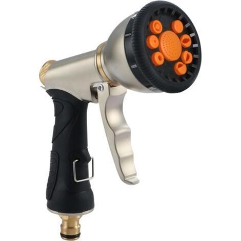 Pistolet à eau de jardin en métal, pistolet à eau haute pression, 9 modes réglables pour arroser les plantes, laver les voitures, baigner les animaux domestiques (1/5)
