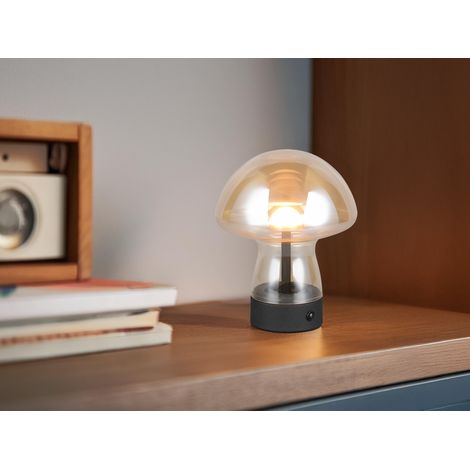 Kleine Akku Tischlampe DOOLEY aus Glas Bernsteinfarben, Höhe 18cm (1/5)