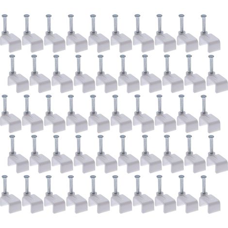 APEX Clips de Blanc Câble Plats 9mm Clip mur Attaches Câbles avec Clou en Acier Fixation Colliers de Serrage pour Organiseur Electrique Fil Cat 5 5e 6 6a 7  Ethernet Coaxial Bureau et Maison (100 Pièc (1/3)