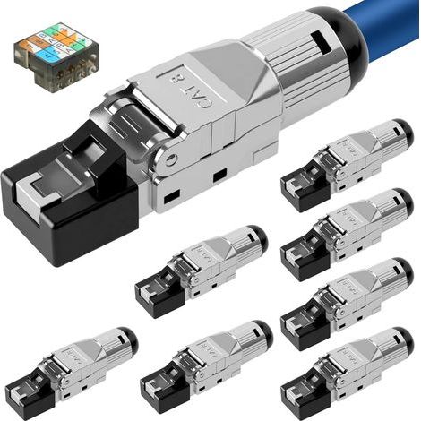 Fiches réseau CAT 8 RJ45 – Lot de 8 connecteurs Ethernet 10 Gbit/s – Blindés STP – Installation rapide sans outil – Compatible Cat 5e/6/7 (1/5)