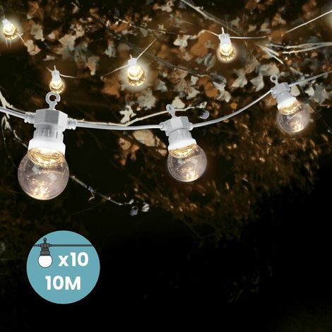 Guirlande lumineuse d'extérieur 10M – 10 ampoules LED blanches – Câble blanc – Décoration pour mariage et événements festifs (1/5)