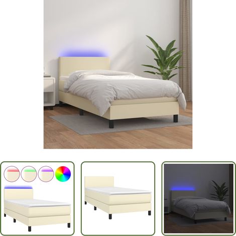 Kunstlederbett - Boxspringbett mit Matratze & LED Creme 100x200 cm Kunstleder (1/5)