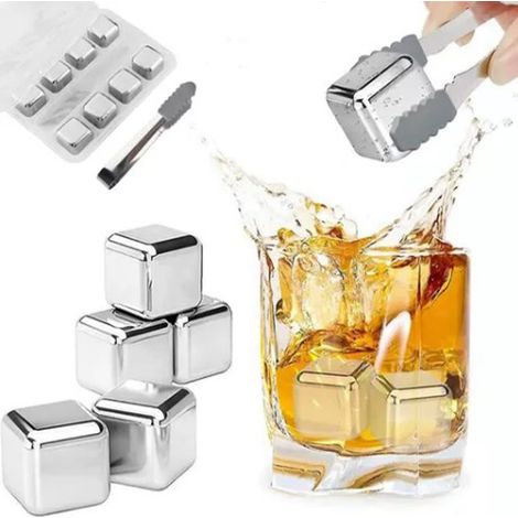 Lot De 8 Cubes De Refroidissement En Acier Inoxydable, Pierres à Whisky Réutilisables Pour Boissons Avec Pince à Glace Et Plateau De Rangement Pour Congélateur Pour Whisky (1/5)