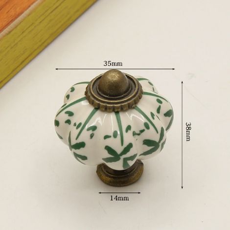 Set mit 6 elfenbeinfarbenen und grünen Keramik-Schubladenknöpfen – Vintage-Stil – mit Schrauben – grüne Blume