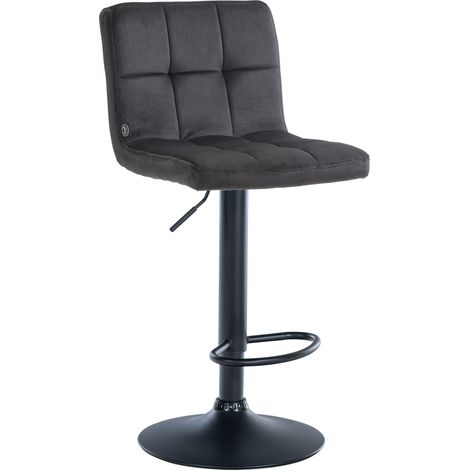 Sgabello da bar seggiolone x 1 con cuciture decorative quadrate seduta in velluto nero gambe in metallo nero 100005334