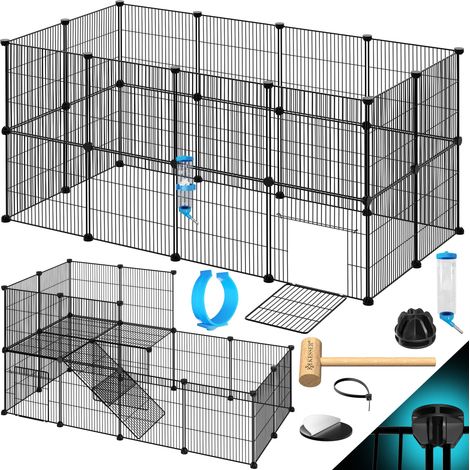 KESSER® recinto da esterno recinto in rete per conigli in rete metallica XXL incl. porta recinto per piccoli animali recinto per porcellini d'India free run  gabbia per piccoli animali box  nero / dop
