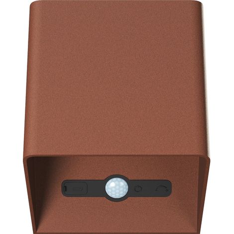 Beneito Faure Applique Led a Batteria con Sensore di Movimento Lek Sensor - 6W, 3000K, Ricarica USB-C, IP54 - Plafoniera da parete Corten