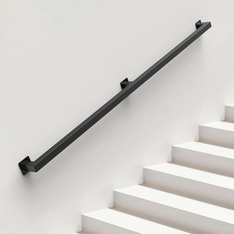 180cm Main Courante pour Escalier Intérieur Extérieur Mur Balustrade de Rampe de Pied Garde-Corps de Support Poignée Rambarde de Sécurité - Kit Complet - Métal Fer Forgé Noir (1/5)