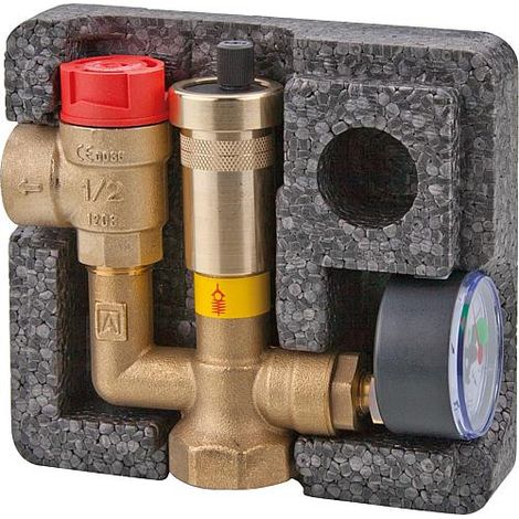 Kit de sécurité chaudière MINI laiton avec isolation - mano+purgeur soupape de securité 3 bar (1/3)