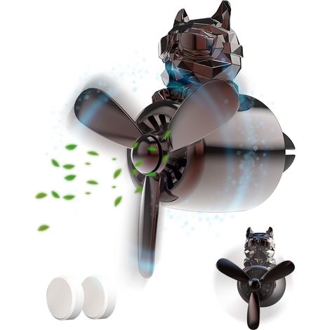 Car Air Freshener Cartoon Bulldog Pilot Perfume Diffuser with Rotating Propeller Long Lasting Air Freshener Cute Car Accessories for Men and Women (Black) (1/5)