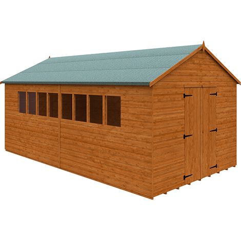 18 x 10 Feet Xl Workshop 12mm Shed - Solid Wood/Softwood/Pine - L535 x W295 x H268.5 cm - Burnt Orange