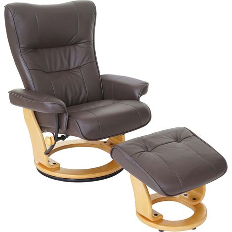 MCA Relaxsessel Edmonton, Fernsehsessel Hocker, Echtleder 130kg belastbar braun, naturbraun