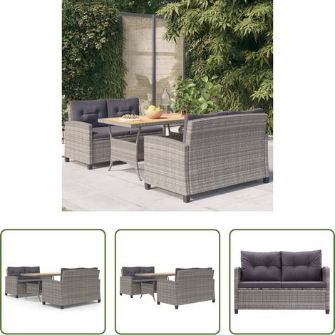 Salle à manger extérieure - Ensemble à manger de jardin 3 pcs coussins gris résine tressée (1/5)