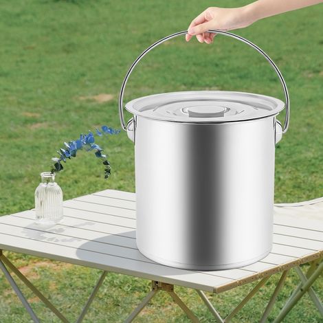 YISSALE -Seau en acier inoxydable 12 L avec couvercle, bidon à lait, pour cuisine, industrie, restauration et usage domestique (1/5)