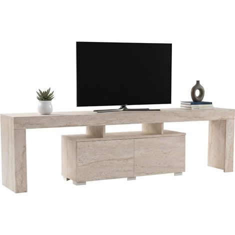 Dmora - Fernsehschrank Andarna, Ständer für Wohnzimmerfernseher, Niedriges Wohnzimmer-Sideboard, TV-Ständerbasis, 180x31 h50 cm, Beige