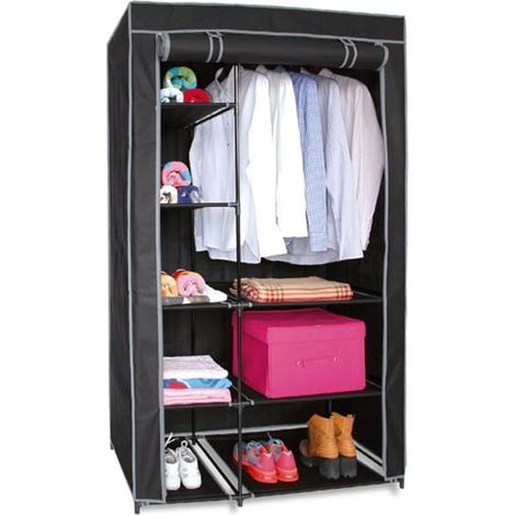 Armoire de rangement penderie dressing en toile coloris noir - Longueur 100 x Profondeur 50 x Hauteur 170 cm -JUANIO (1/2)