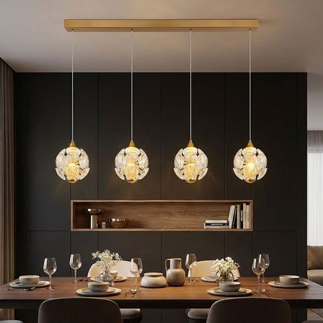 LED Pendelleuchte Hängelampe Glas höheverstellbar goldfarben 4 flammig H 150 cm (1/5)