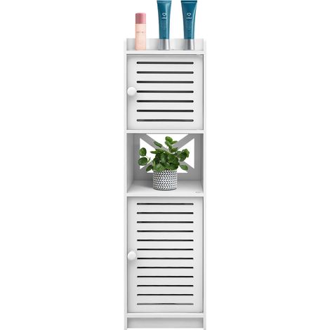 Aqrau Armoire de salle de bain en bois, Armoire étagère de rangement Meuble de salle de bain, 2 étagères MDF, Blanc 22x20x75cm (1/5)
