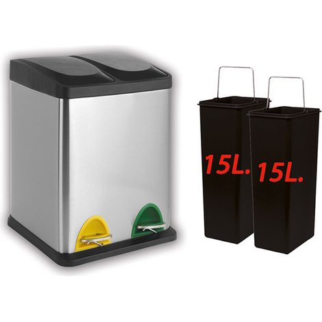 Pattumiera Differenziata Logica in Acciaio Inox 30 Litri 2 Scomparti 15 + 15 Litri Artex (1/2)