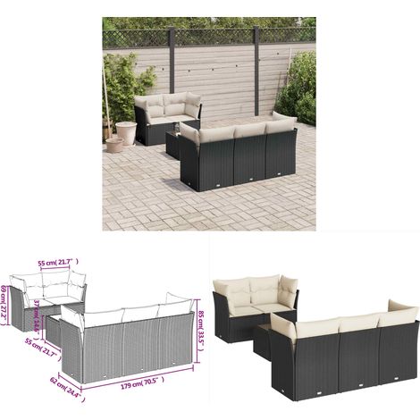 6-tlg. Garten-Sofagarnitur mit Kissen Schwarz Poly Rattan - Gartensortiment - Outdoor Möbel - Gartenlounge - Lounge Set - Rattan Sofa - Home & Living (1/3)