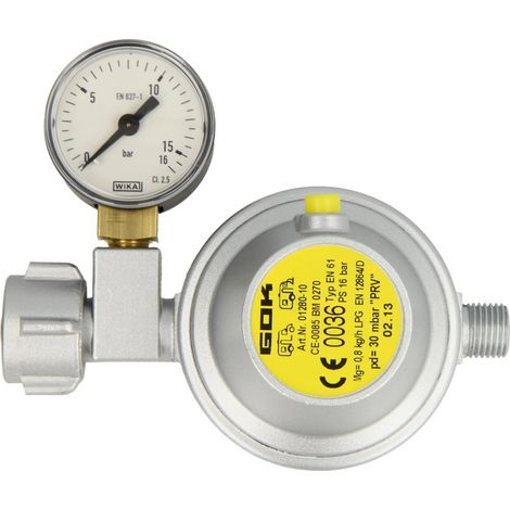GOK limiteur p. caravane, niveau1,EN61 KLF x G 1/4 LH-KN, avec manomètre