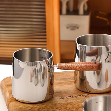 450ml Acier Inoxydable Beurre Chaud Pot, Réchaud à Lait Café Beurre Mini Pot pour Fondre le Beurre avec Bec Acier Inoxydable avec Poignée en Bois petite casserole induction pour Sauce (1/5)