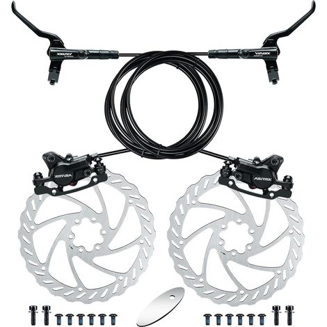 Kit de frein à disque de vélo, ensemble de frein à disque hydraulique avec étrier de pression d'huile en aluminium et levier de frein de vélo en alliage d'aluminium, 2 rotors de 140 mm/160 mm/180 mm (1/5)