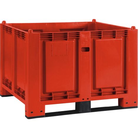 BRB Palettenbox mit 2 Kufen, LxBxH 1200x800x850 mm, rot, Boden/Wände geschlossen, Tragkraft 500 kg (1/2)