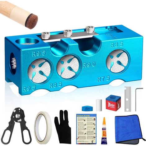 11-en-1 en alliage d'aluminium Pool Cue Tip Shaper, Kit d'outils Cue Stick professionnel, Accessoires pour le remplacement et la mise en forme de pointes de cue