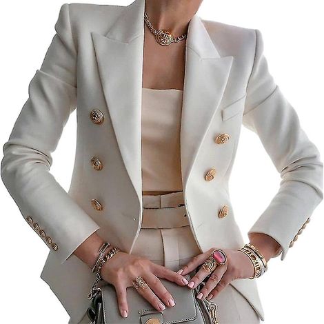 Veste de travail femme manches longues, col tailleur double boutonnage, coupe slim pour bureau, veste blazer casual élégante (1/2)