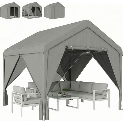 Gartenpavillon-Pergola, wasserabweisend, robuste Konstruktion aus verzinktem Stahl mit 3x3m grauem Pultdach