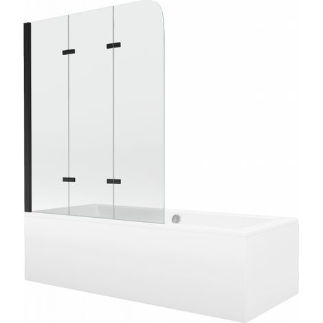 Mexen Cube vasca rettangolare 170 x 80 cm con pannello e paravento a 3 ante 120 cm, trasparente, nero - 550517080X9012037000 (1/5)