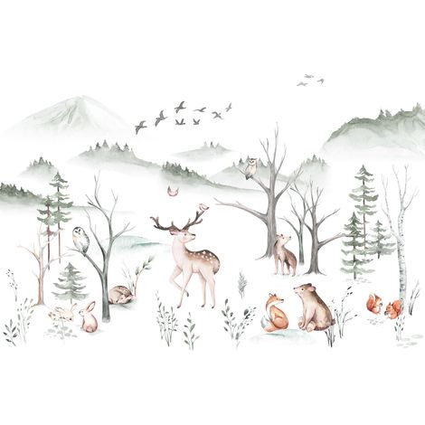 Papier peint panoramique enfant – Motif bois douillets – Pose simplifiée – Finition résistante – Pour salon, chambre, bureau – Komar (1/5)