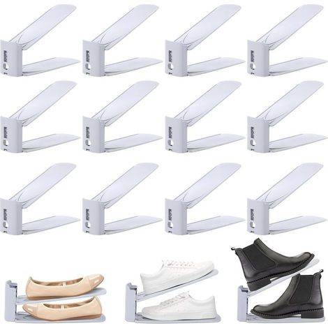 12Pcs Support Chaussures Gain de Place, Rangement Chaussure Réglable à 3 Niveaux, Organisateur Chaussures Antidérapant, Support Chaussures pour Stocka (1/5)