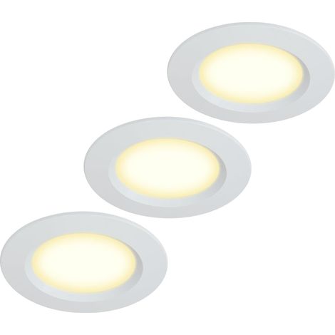 Lot de 3 spots LED encastrables ultra plats pour meubles - 12 V - 3 W - Découpe du trou : 55 mm - Avec câble de 2 m - IP44 - Pour armoires à miroir, vitrines, meubles et armoires (acier