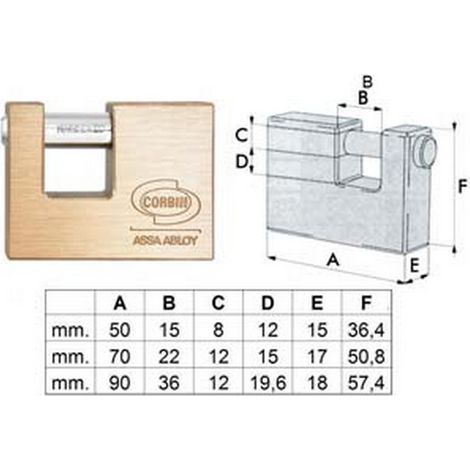 1PZ LUCCHETTO RETTANGOLARE IN OTTONE PL311 - mm.50 (PL3115000)