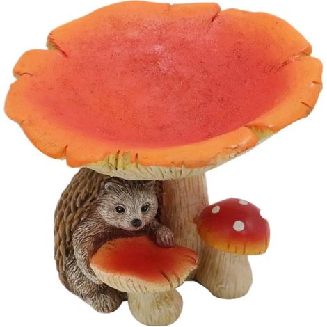 Figurines de champignons et de hérissons de dessin animé, mangeoires à oiseaux, décorations de sculptures animales (1/4)