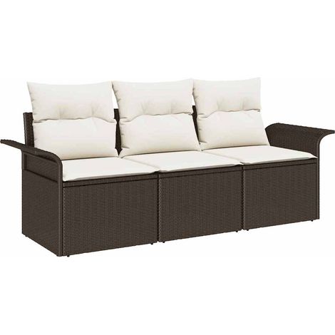 Sofa Set with Cushion 3 pcs Brown and Cream Poly Rattan vidaXL