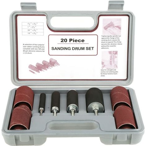 Kit de ponage pour perceuse à colonne – 20 pièces avec tambours abrasifs et botier de rangement pratique (1/5)