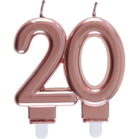REF/6932 Les décorations pour gâteau d'anniversaire comprennent une bougie pour le 20e anniversaire de couleur or rose métallique. (1/4)