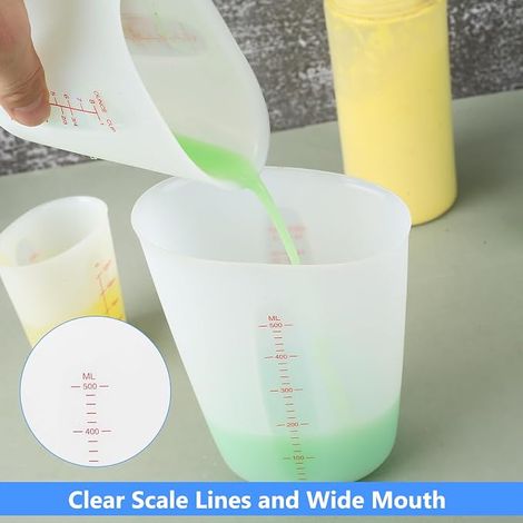 Gobelet Doseurs Résine Epoxy,125ml 250ml 500ml Verre Doseur ML,Tasses Mesurer Silicone, Gobelets doseurs en silicone pour résine époxy + 2 bâtonnets mélangeurs,10 pailles 3 ml,10 doigtiers (1/4)