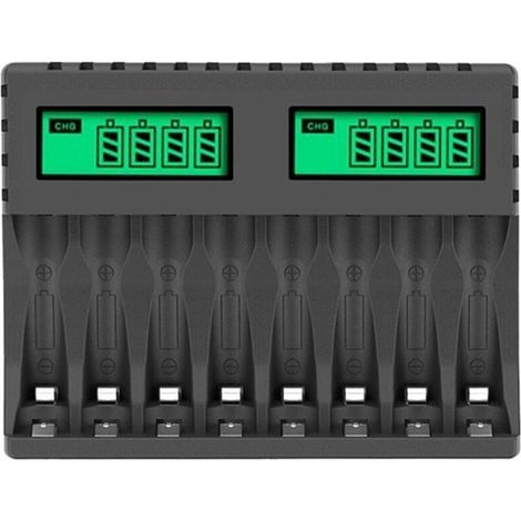 Chargeur de Batterie cran LCD Chargeurs Intelligents 8 Emplacements pour Piles Rechargeables AAAAA (1/4)
