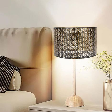 BelleRise – Metalllampenschirm – E27/E14, Tannenzweige – Natürliches Licht – Ø 25 cm, Schwarz/Gold (1/5)