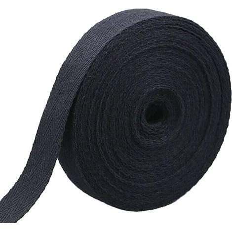 Ruban en sergé de lin de 45 mètres, ruban en coton naturel, sangle, rouleau à chevrons pour la couture, la confection de vêtements et autres travaux manuels, noir, 2 cm (1/5)