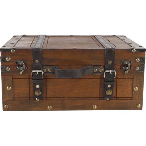 Multifunktionale, tragbare Holztruhe im Vintage-Stil, Aufbewahrungskiste/Handtasche für Kleidung, Spielzeug, Fotozubehör, große Größe (1/5)