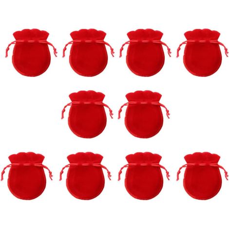 10 Pochettes à Bijoux à Cordon en Tissu Flanelle Rouge Forme Gourde, Grand Rangement Protecteur pour Bijoux, pour Fête ou Entreprise (1/5)