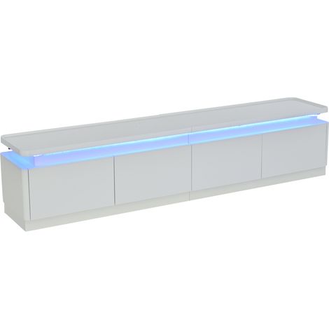 CAIziMeuble TV blanc 180 cm LED, 4 tiroirs, brillant, TV 80 pouces (1/5)
