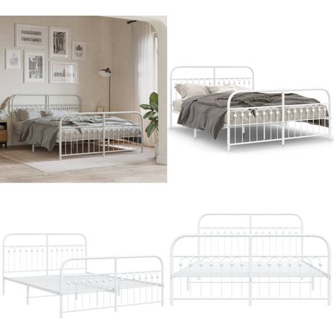 Cadre de lit métal sans matelas et pied de lit blanc 150x200 cm - Cadre De Lit - Lit Double - Lit Metal - Lit Blanc - Meuble Chambre - Home & Living (1/5)